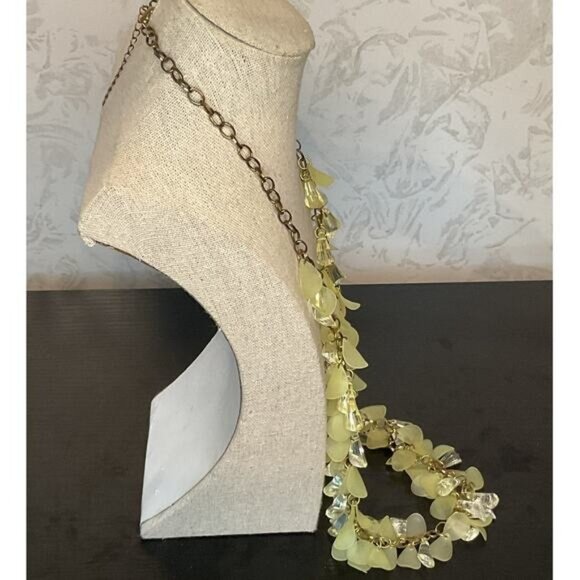 Long Yellow & Clear Beaded Statement Necklace With Antique Gold Chain - Picture 2 of 4